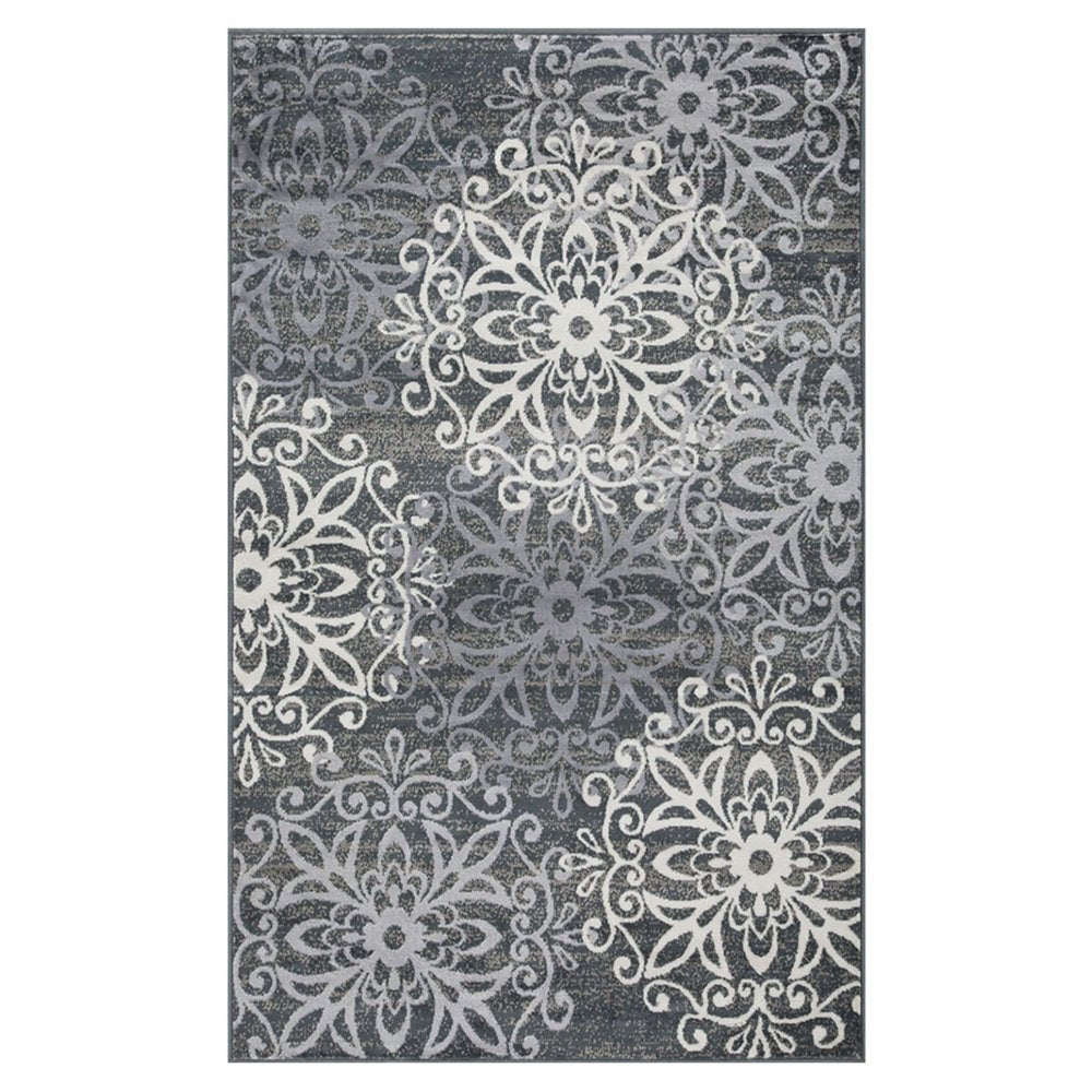 8' X 10' Ivory And Slate Gray Medallion Area Rug