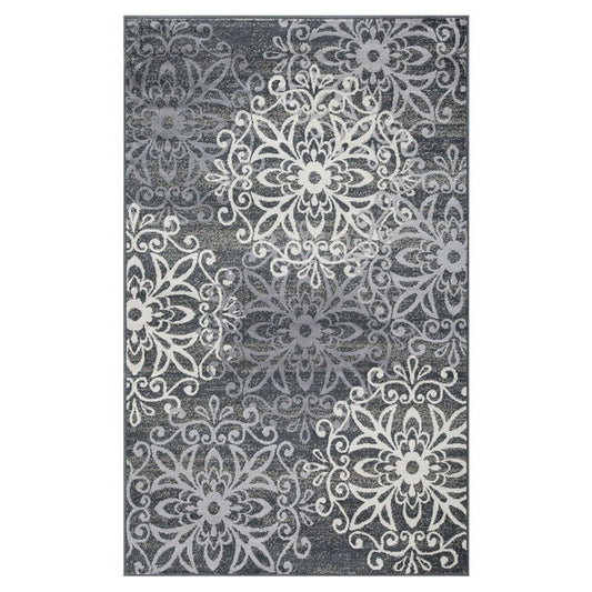 8' X 10' Ivory And Slate Gray Medallion Area Rug
