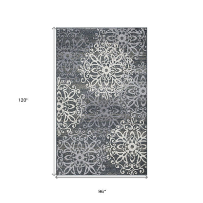 8' X 10' Ivory And Slate Gray Medallion Area Rug