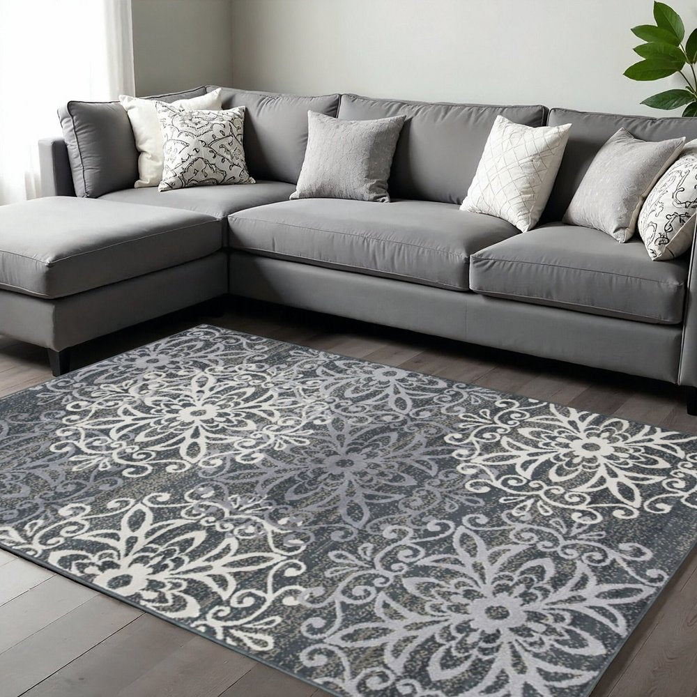 8' X 10' Ivory And Slate Gray Medallion Area Rug