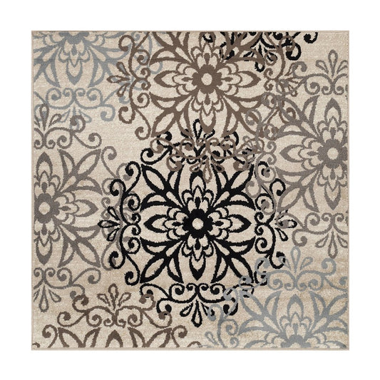 8' Brown Black And Gray Medallion Square Rug
