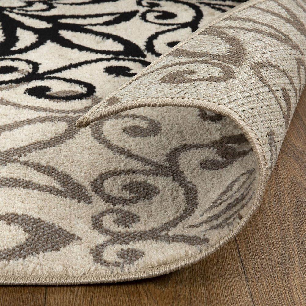 9' X 12' Beige Black And Brown Floral Medallion Area Rug