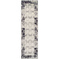 8' Black And Gray Damask Distressed Runner Rug