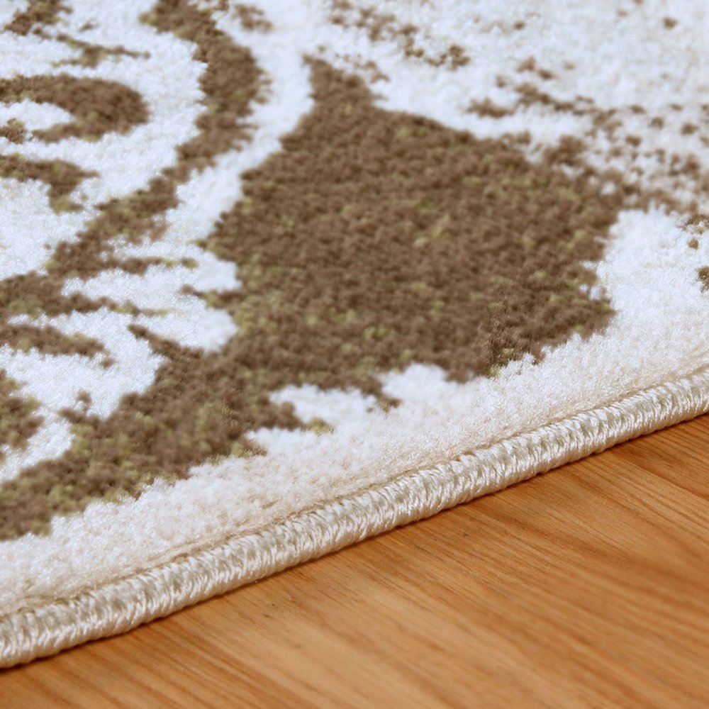 8' Beige And Brown Damask Distressed Runner Rug