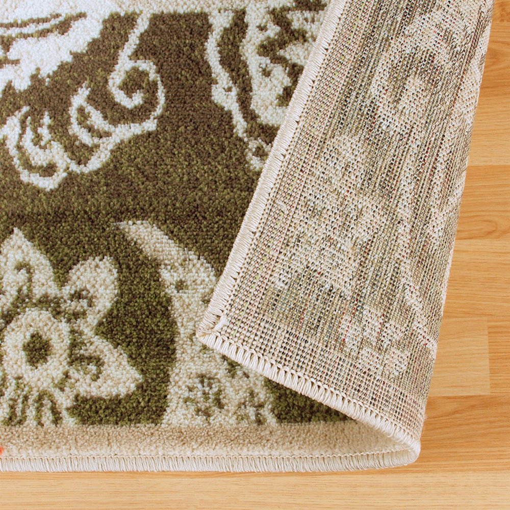 8' Beige And Brown Damask Distressed Runner Rug
