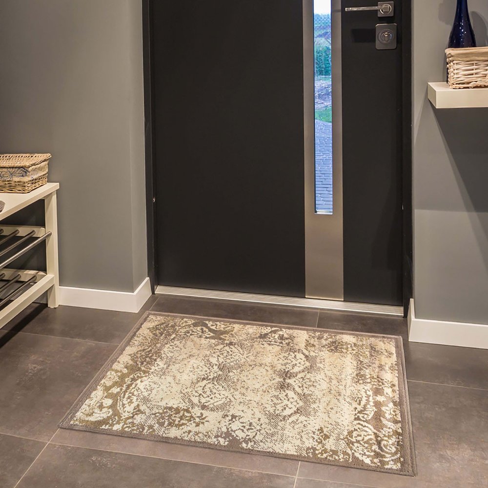 2' X 3' Beige And Brown Damask Distressed Area Rug