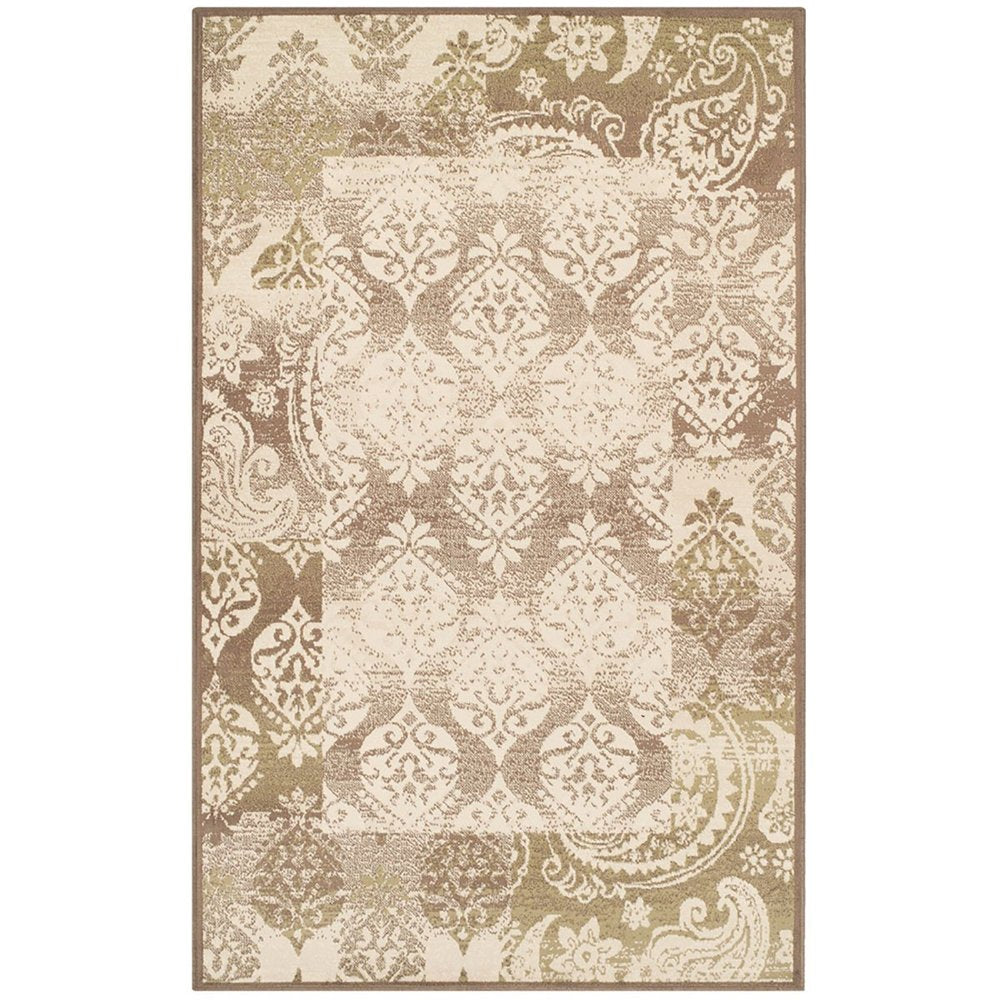 4' X 6' Beige And Brown Damask Distressed Area Rug