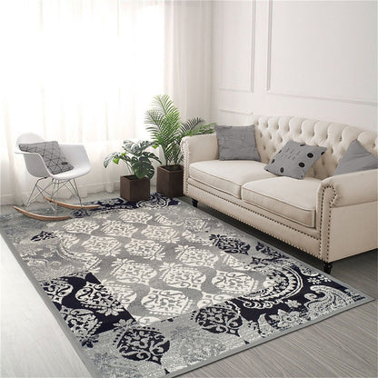 5' X 8' Black And Gray Damask Distressed Area Rug