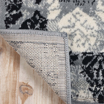 5' X 8' Black And Gray Damask Distressed Area Rug