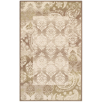 5' X 8' Beige And Brown Damask Distressed Area Rug