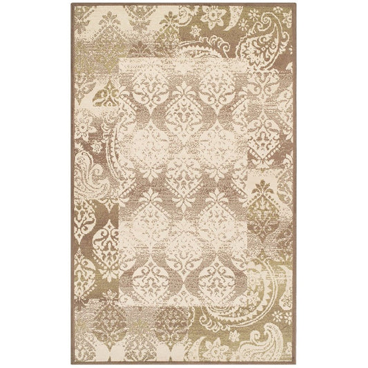 5' X 8' Beige And Brown Damask Distressed Area Rug