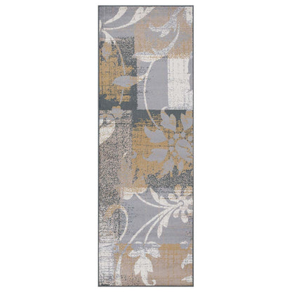 8' Beige And Gray Floral Power Loom Distressed Stain Resistant Runner Rug