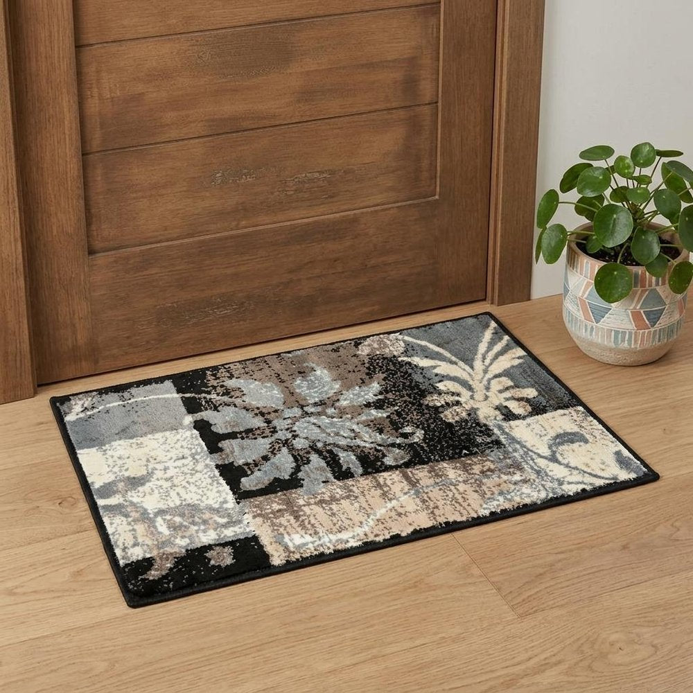 2' X 3' Beige And Gray Floral Power Loom Distressed Stain Resistant Area Rug