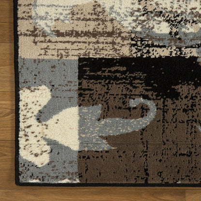 5' Beige Brown And Gray Floral Distressed Square Rug