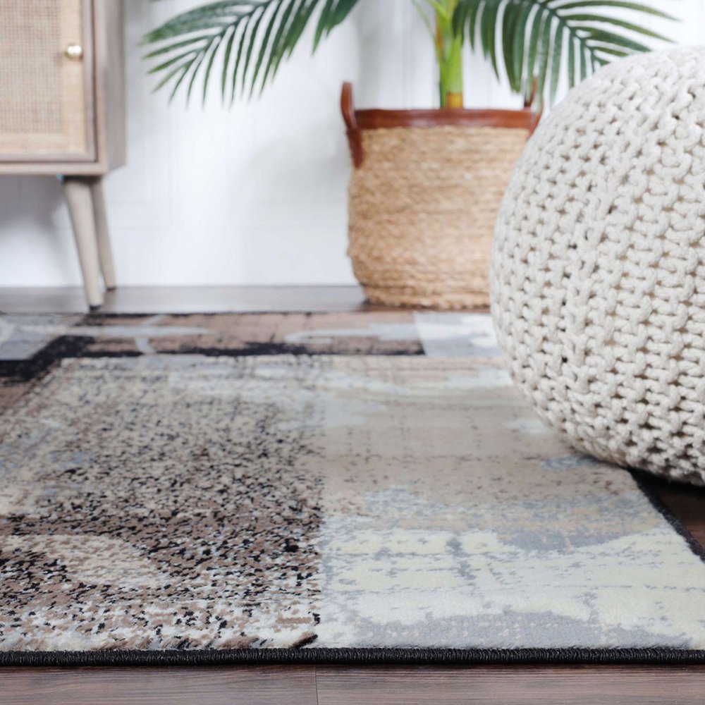5' Beige Brown And Gray Floral Distressed Square Rug