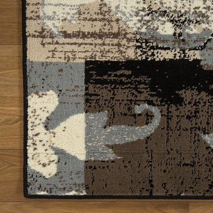 5' X 8' Beige Brown And Gray Floral Distressed Area Rug