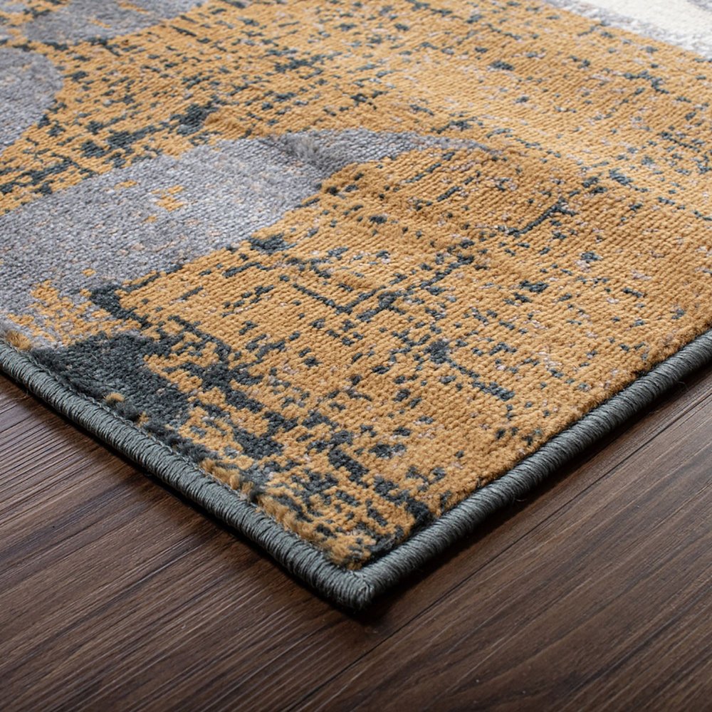 7' X 9' Beige And Black Floral Distressed Area Rug