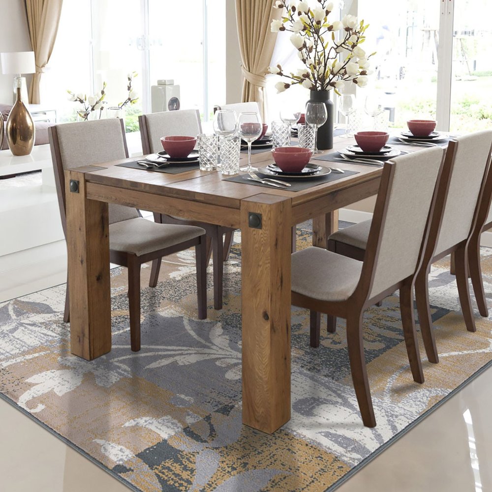 7' X 9' Beige And Black Floral Distressed Area Rug