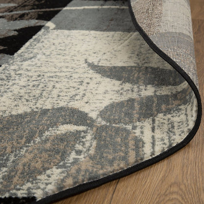 8' Beige Brown And Gray Floral Distressed Round Rug