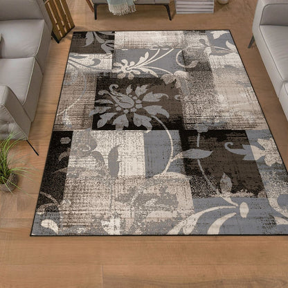 8' X 10' Beige Brown And Gray Floral Distressed Area Rug