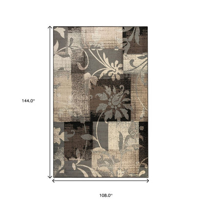 9' X 12' Beige Brown And Gray Floral Area Rug