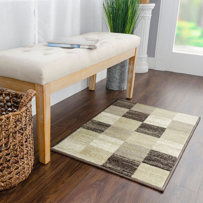 2' X 3' Beige Geometric Power Loom Stain Resistant Area Rug