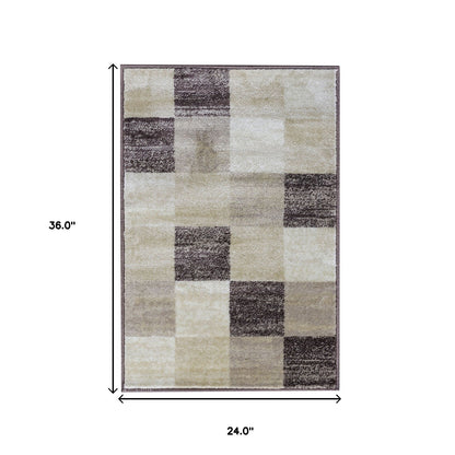 2' X 3' Beige Geometric Power Loom Stain Resistant Area Rug