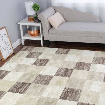 4' X 6' Beige And Brown Geometric Area Rug