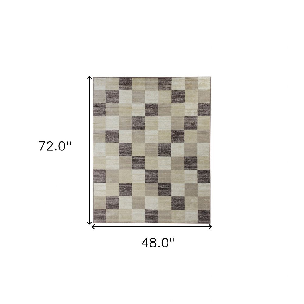 4' X 6' Beige And Brown Geometric Area Rug