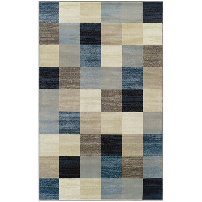5' X 8' Blue Black And Gray Geometric Area Rug