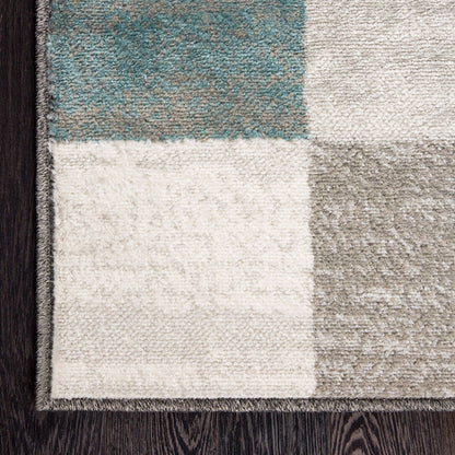 5' X 8' Teal And Gray Geometric Power Loom Stain Resistant Area Rug