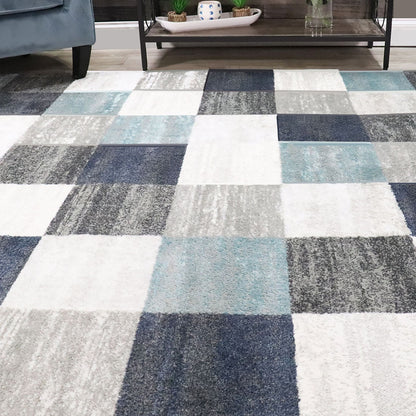 5' X 8' Teal And Gray Geometric Power Loom Stain Resistant Area Rug