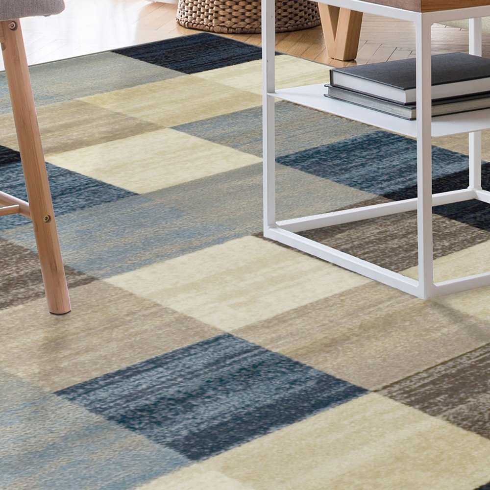 8' X 10' Blue Black And Gray Geometric Area Rug