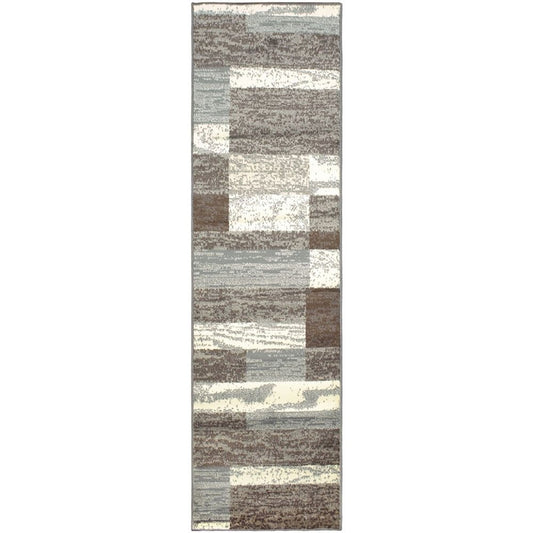10' Blue And Ivory Patchwork Runner Rug