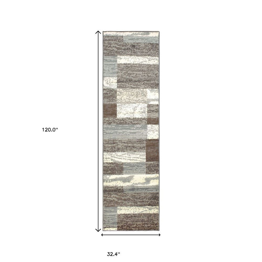 10' Blue And Ivory Patchwork Runner Rug