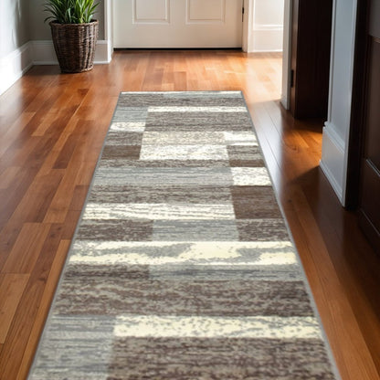 10' Blue And Ivory Patchwork Runner Rug