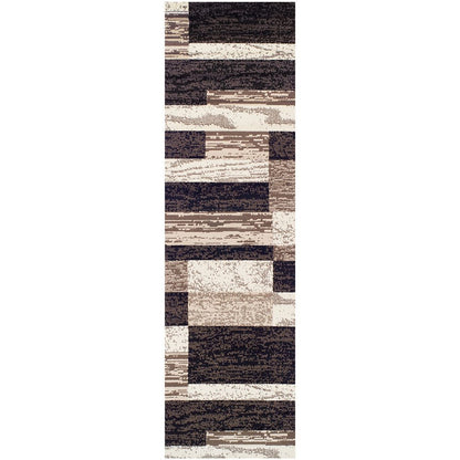 12' Black Brown And Beige Patchwork Runner Rug