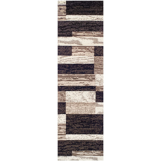 12' Black Brown And Beige Patchwork Runner Rug