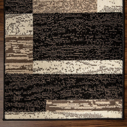 12' Black Brown And Beige Patchwork Runner Rug