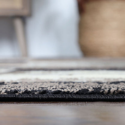 12' Black Brown And Beige Patchwork Runner Rug