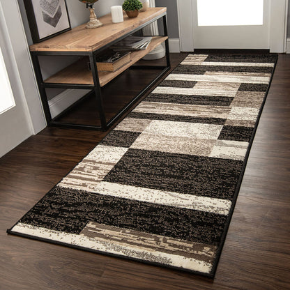 12' Chocolate Patchwork Power Loom Runner Rug