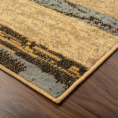 12' Brown Blue and Beige Patchwork Stain Resistant Runner Rug