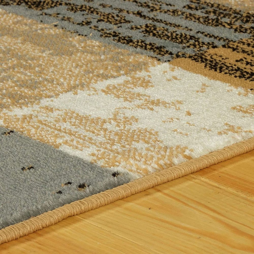 12' Blue And Beige Patchwork Runner Rug