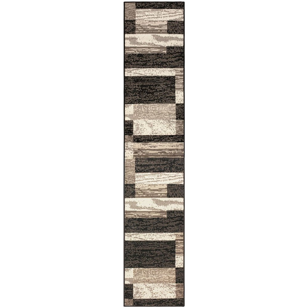 11' Black Brown And Beige Patchwork Runner Rug