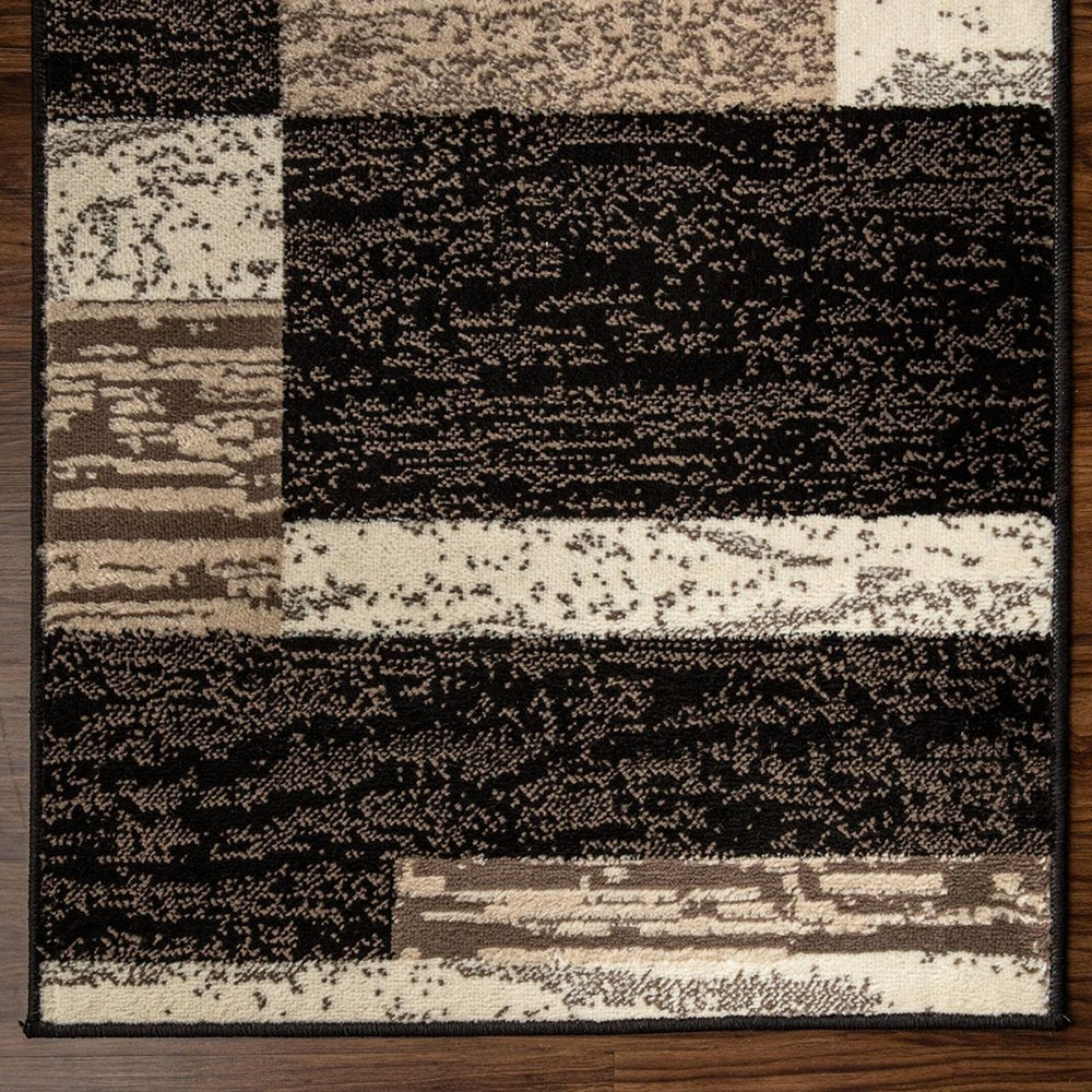 11' Black Brown And Beige Patchwork Runner Rug