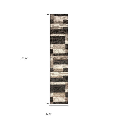 11' Black Brown And Beige Patchwork Runner Rug