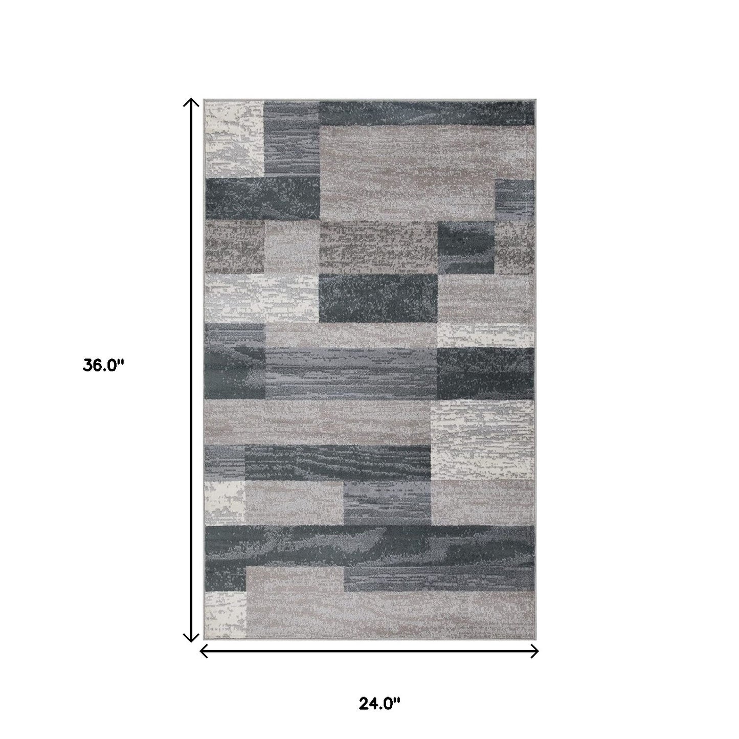 2' X 3' Blue And Taupe Patchwork Distressed Area Rug