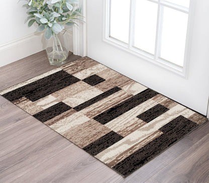 3' X 5' Black Brown And Beige Patchwork Area Rug