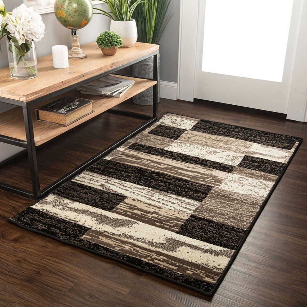 3' X 5' Black Brown And Beige Patchwork Area Rug