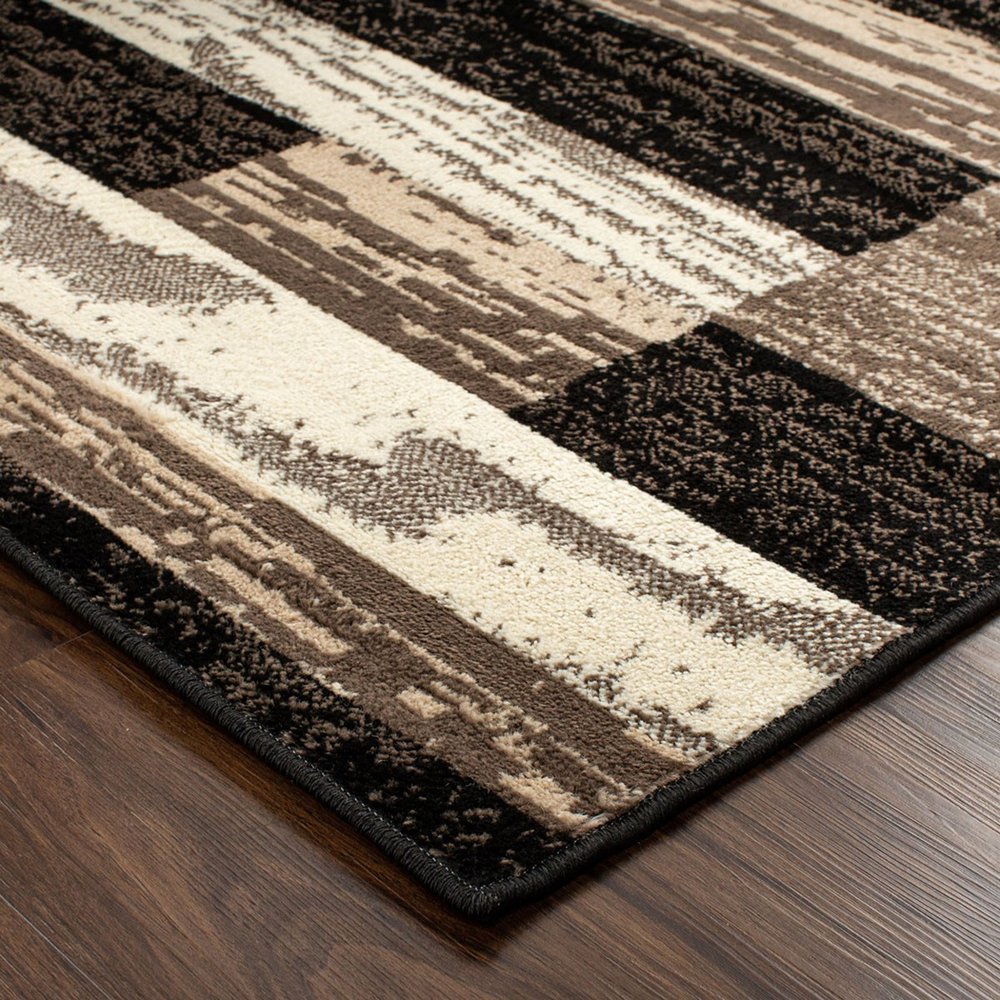 3' X 5' Black Brown And Beige Patchwork Area Rug
